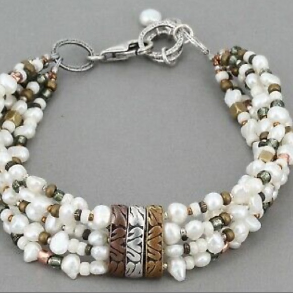 Silpada Sterling Silver Copper Brass Freshwater Pearl 5-Strand Bracelet B2188 - Picture 11 of 15